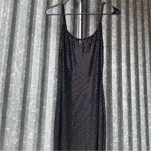 Y2K Black Sequin Print Spaghetti Strap Slinky Gown Size Large